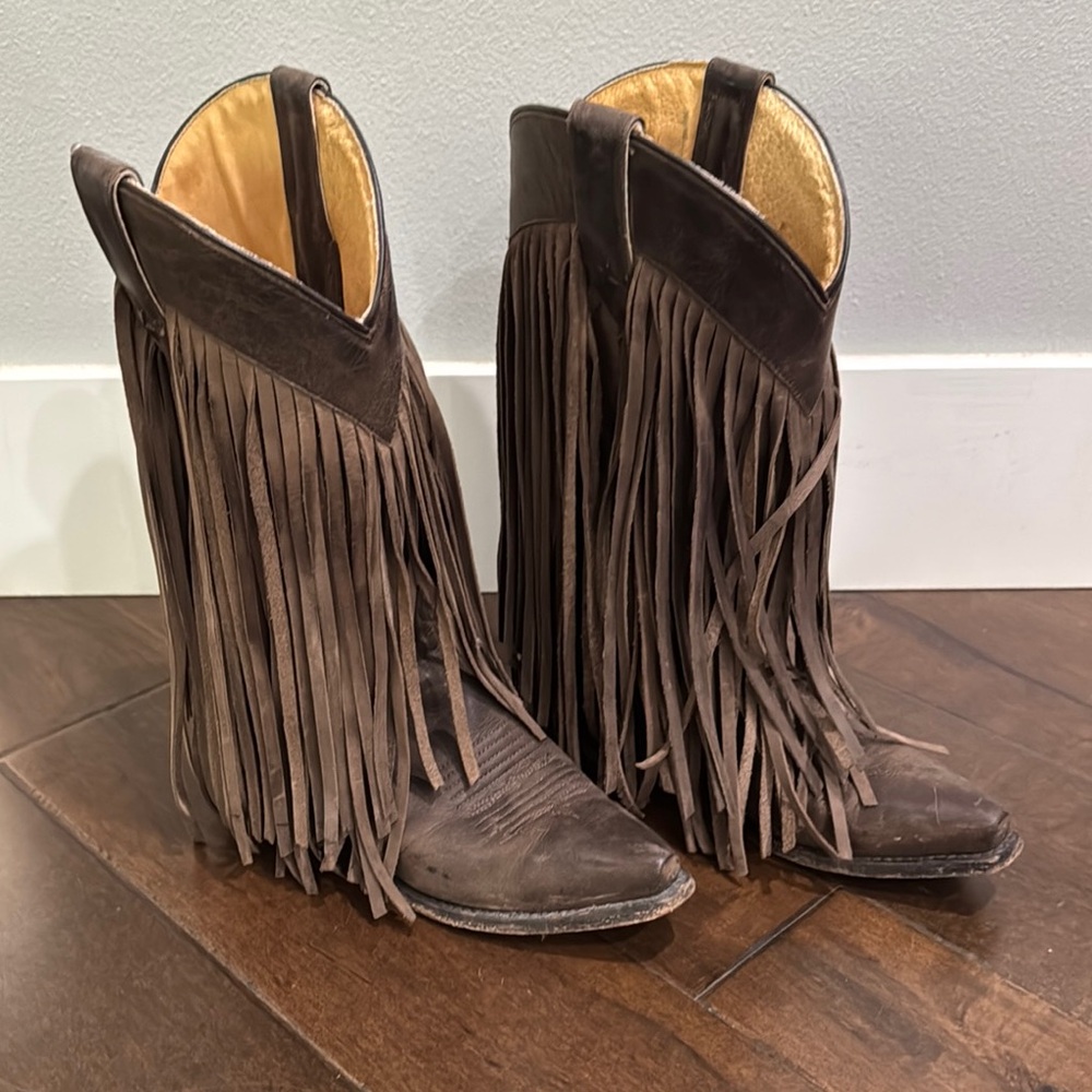 Roper Brown Heeled Fringe Boots